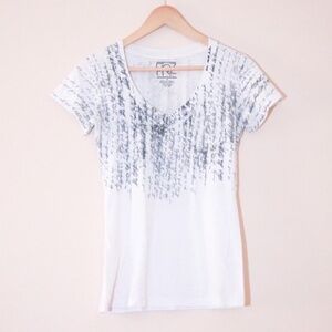 White Script V-Neck Short Sleeve Tee Shirt